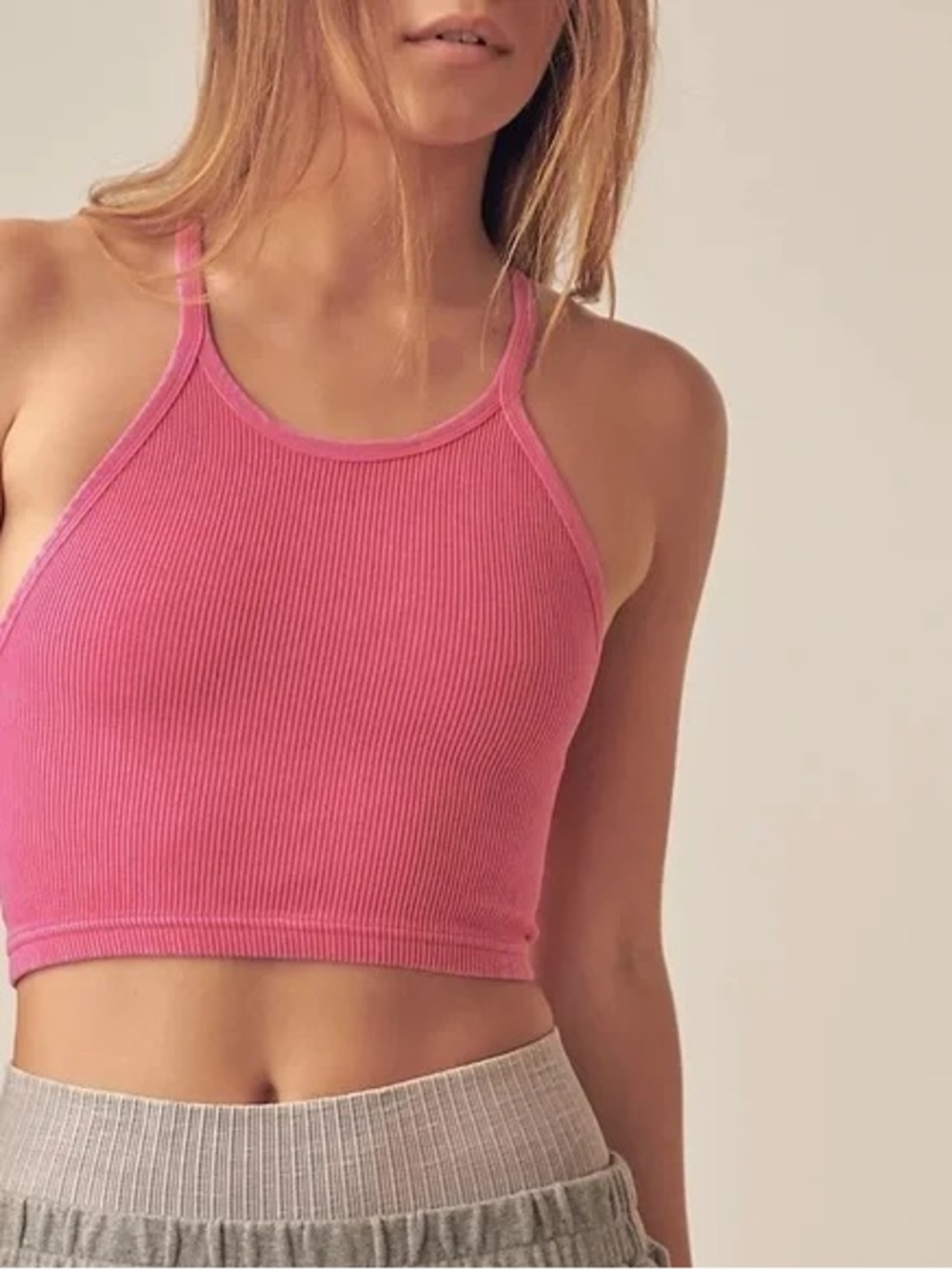Free People Ribbed Hot Pink Cropped Bandeau Tank